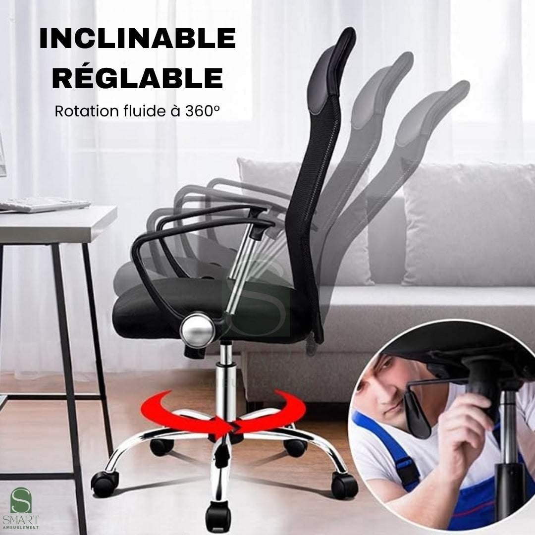 SELVIO – Fauteuil Président Ergonomique à Dossier Haut en Maille Respirante