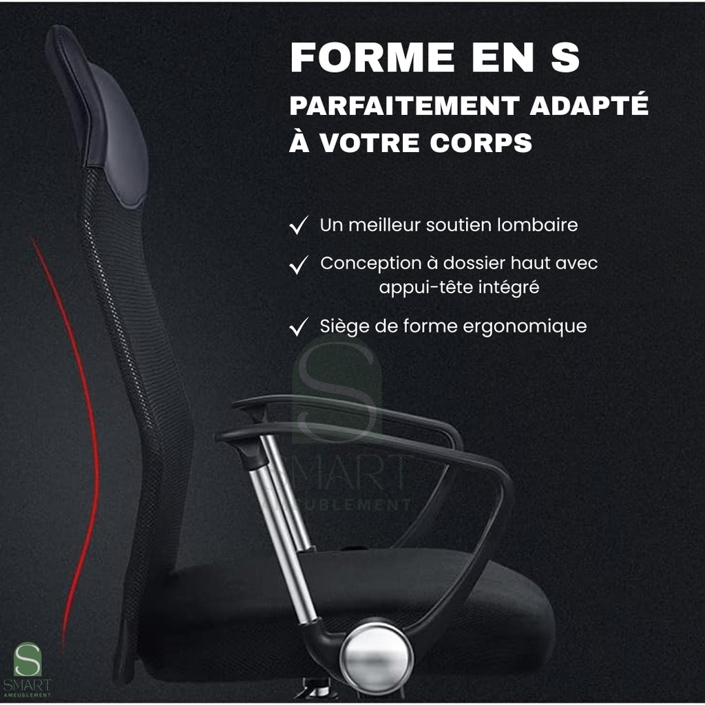SELVIO – Fauteuil Président Ergonomique à Dossier Haut en Maille Respirante