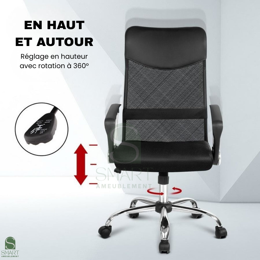 SELVIO – Fauteuil Président Ergonomique à Dossier Haut en Maille Respirante