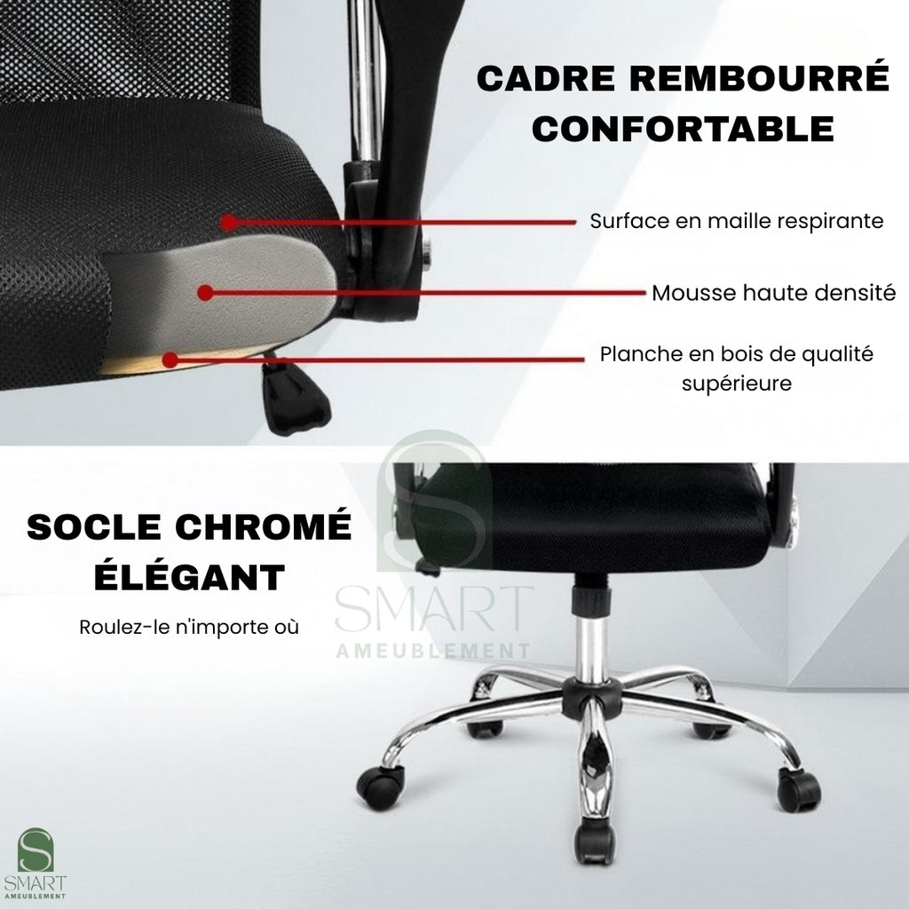SELVIO – Fauteuil Président Ergonomique à Dossier Haut en Maille Respirante