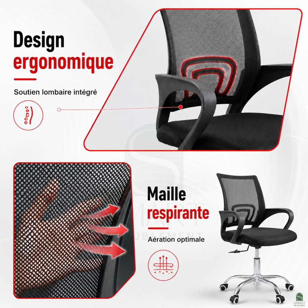 AVERON - Chaise de Bureau Noir