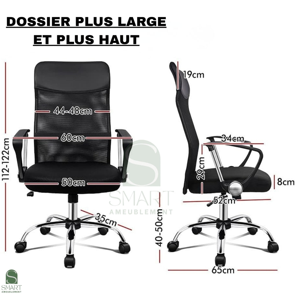 SELVIO – Fauteuil Président Ergonomique à Dossier Haut en Maille Respirante