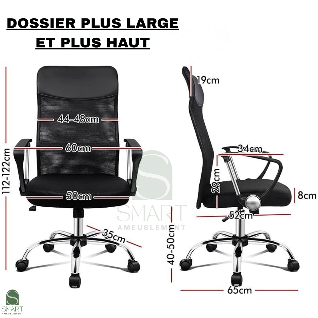 SELVIO – Fauteuil Président Ergonomique à Dossier Haut en Maille Respirante