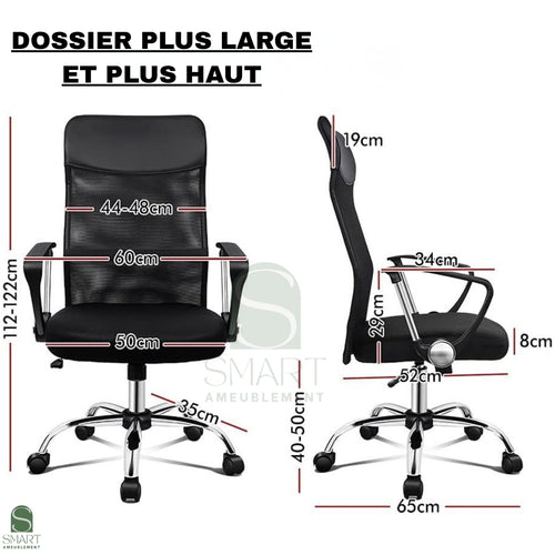 SELVIO – Fauteuil Président Ergonomique à Dossier Haut en Maille Respirante